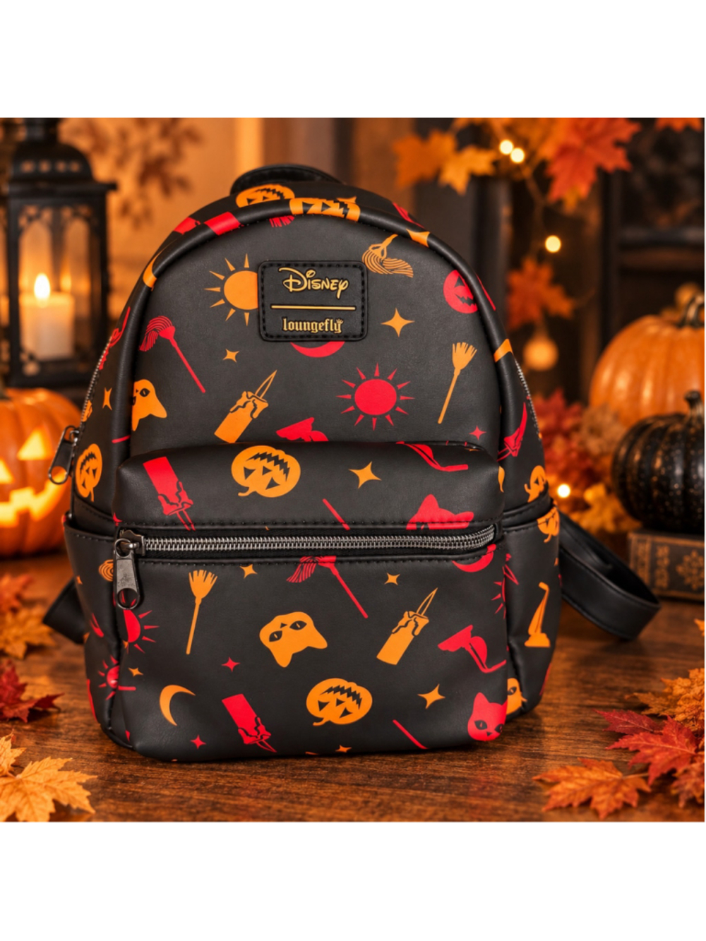 Disney Loungefly Halloween Icons Mini Backpack Black Orange Pumpkin Witch Bag